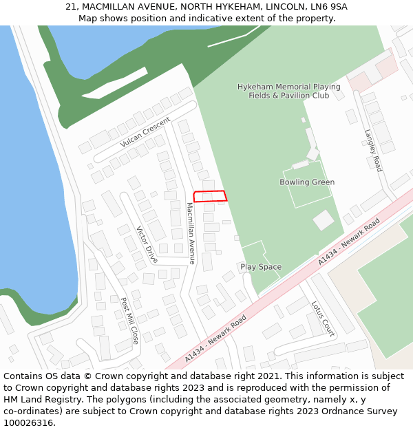 21, MACMILLAN AVENUE, NORTH HYKEHAM, LINCOLN, LN6 9SA: Location map and indicative extent of plot