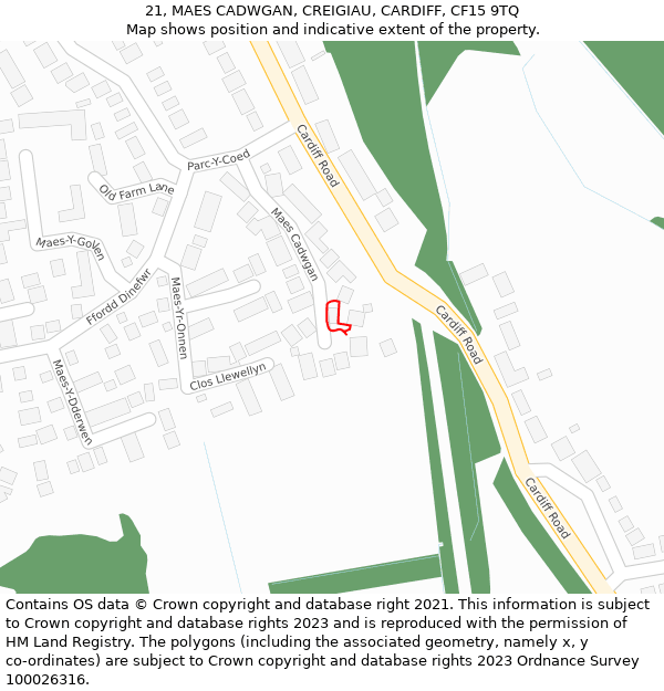 21, MAES CADWGAN, CREIGIAU, CARDIFF, CF15 9TQ: Location map and indicative extent of plot