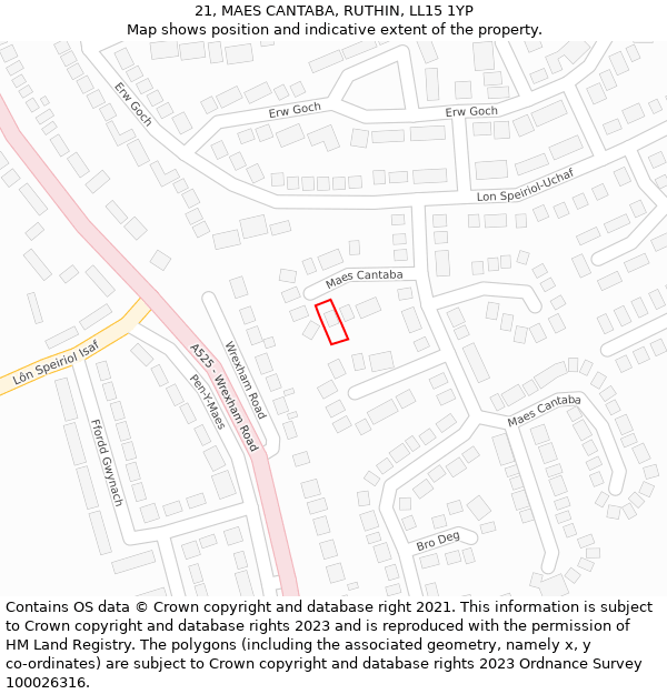 21, MAES CANTABA, RUTHIN, LL15 1YP: Location map and indicative extent of plot