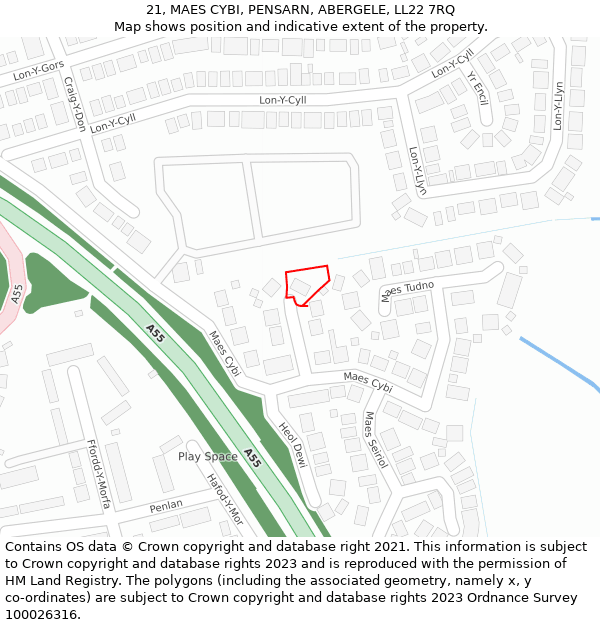 21, MAES CYBI, PENSARN, ABERGELE, LL22 7RQ: Location map and indicative extent of plot