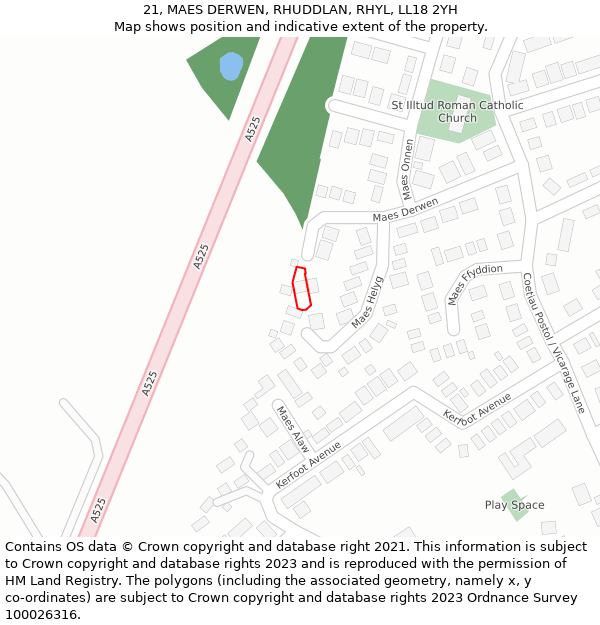 21, MAES DERWEN, RHUDDLAN, RHYL, LL18 2YH: Location map and indicative extent of plot