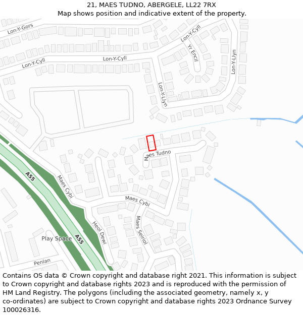 21, MAES TUDNO, ABERGELE, LL22 7RX: Location map and indicative extent of plot