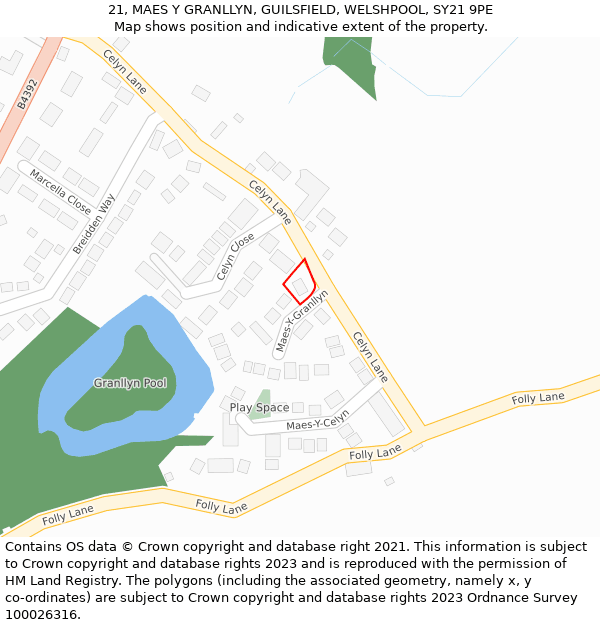 21, MAES Y GRANLLYN, GUILSFIELD, WELSHPOOL, SY21 9PE: Location map and indicative extent of plot