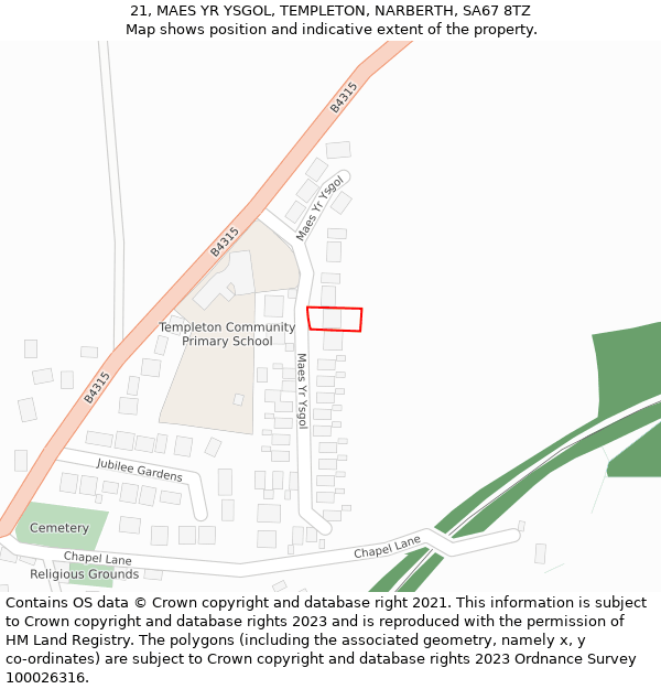 21, MAES YR YSGOL, TEMPLETON, NARBERTH, SA67 8TZ: Location map and indicative extent of plot