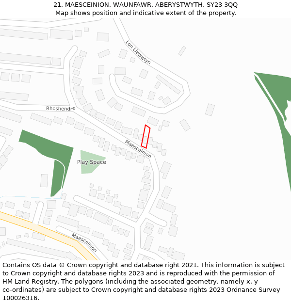 21, MAESCEINION, WAUNFAWR, ABERYSTWYTH, SY23 3QQ: Location map and indicative extent of plot