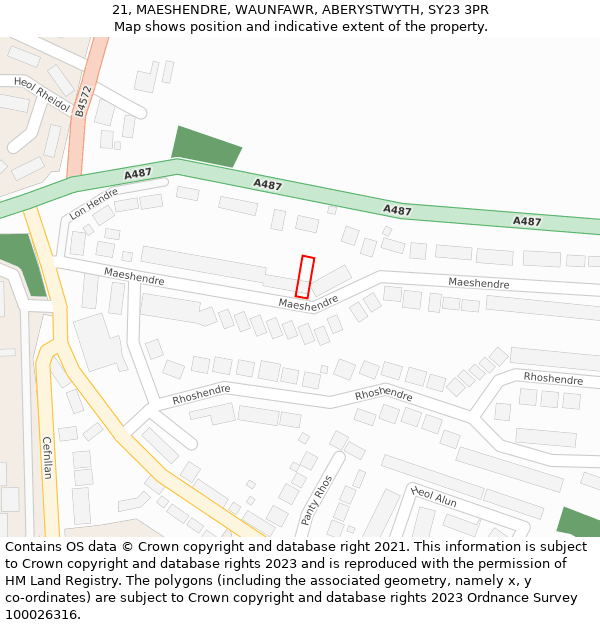 21, MAESHENDRE, WAUNFAWR, ABERYSTWYTH, SY23 3PR: Location map and indicative extent of plot