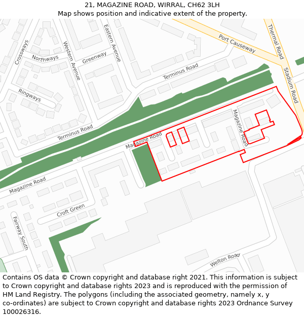 21, MAGAZINE ROAD, WIRRAL, CH62 3LH: Location map and indicative extent of plot