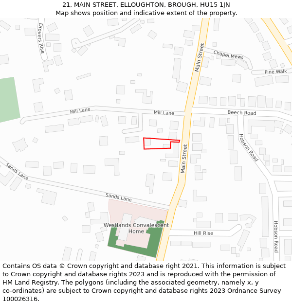 21, MAIN STREET, ELLOUGHTON, BROUGH, HU15 1JN: Location map and indicative extent of plot