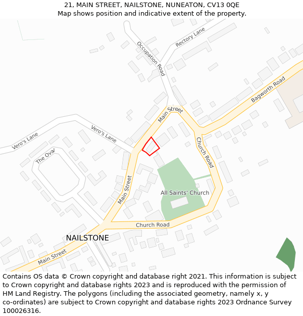 21, MAIN STREET, NAILSTONE, NUNEATON, CV13 0QE: Location map and indicative extent of plot