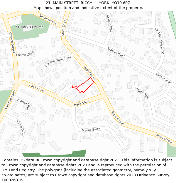 21, MAIN STREET, RICCALL, YORK, YO19 6PZ: Location map and indicative extent of plot
