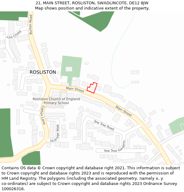 21, MAIN STREET, ROSLISTON, SWADLINCOTE, DE12 8JW: Location map and indicative extent of plot