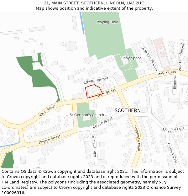 21, MAIN STREET, SCOTHERN, LINCOLN, LN2 2UG: Location map and indicative extent of plot