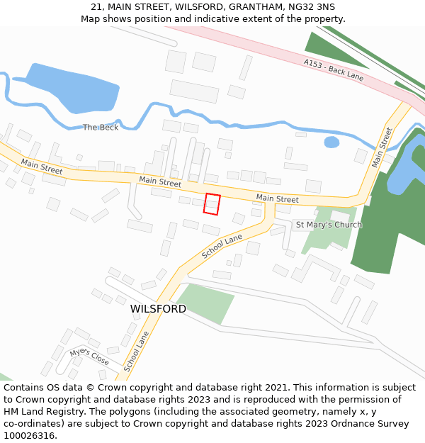 21, MAIN STREET, WILSFORD, GRANTHAM, NG32 3NS: Location map and indicative extent of plot