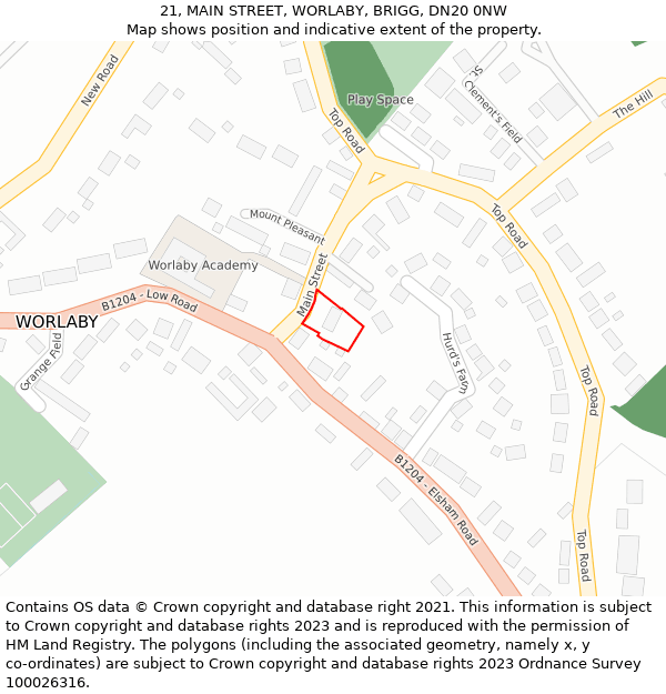 21, MAIN STREET, WORLABY, BRIGG, DN20 0NW: Location map and indicative extent of plot