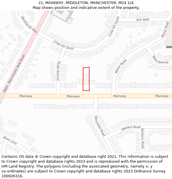 21, MAINWAY, MIDDLETON, MANCHESTER, M24 1LE: Location map and indicative extent of plot