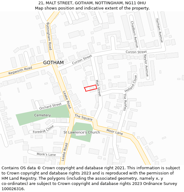 21, MALT STREET, GOTHAM, NOTTINGHAM, NG11 0HU: Location map and indicative extent of plot