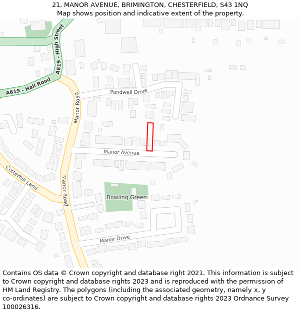 21, MANOR AVENUE, BRIMINGTON, CHESTERFIELD, S43 1NQ: Location map and indicative extent of plot