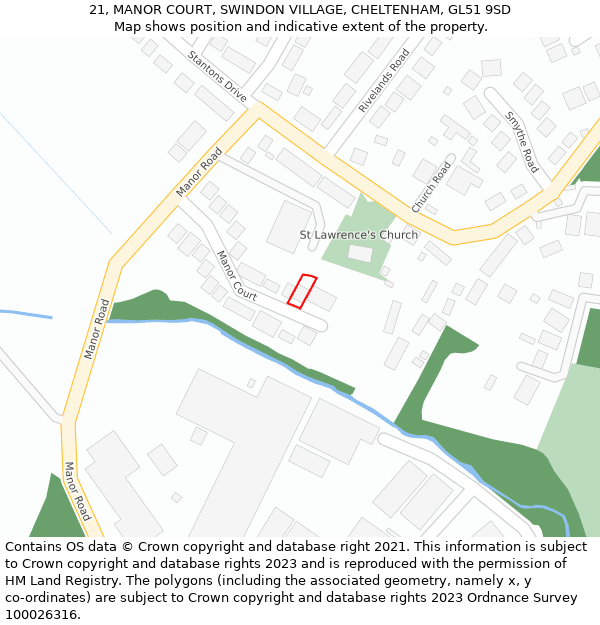 21, MANOR COURT, SWINDON VILLAGE, CHELTENHAM, GL51 9SD: Location map and indicative extent of plot