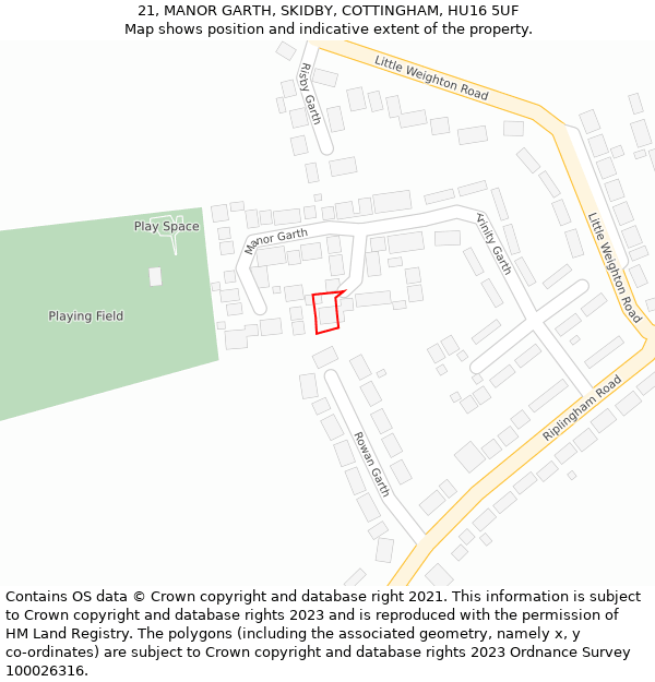 21, MANOR GARTH, SKIDBY, COTTINGHAM, HU16 5UF: Location map and indicative extent of plot