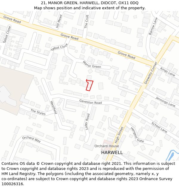 21, MANOR GREEN, HARWELL, DIDCOT, OX11 0DQ: Location map and indicative extent of plot