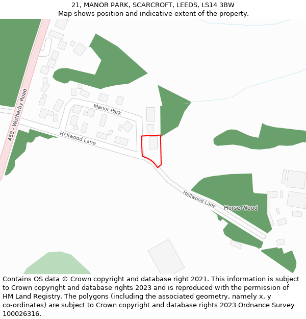 21, MANOR PARK, SCARCROFT, LEEDS, LS14 3BW: Location map and indicative extent of plot