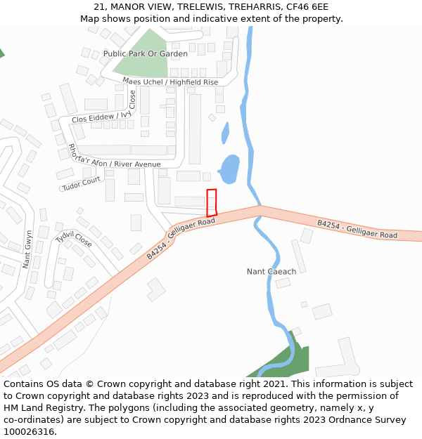 21, MANOR VIEW, TRELEWIS, TREHARRIS, CF46 6EE: Location map and indicative extent of plot