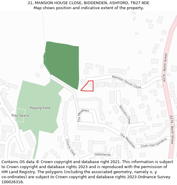 21, MANSION HOUSE CLOSE, BIDDENDEN, ASHFORD, TN27 8DE: Location map and indicative extent of plot