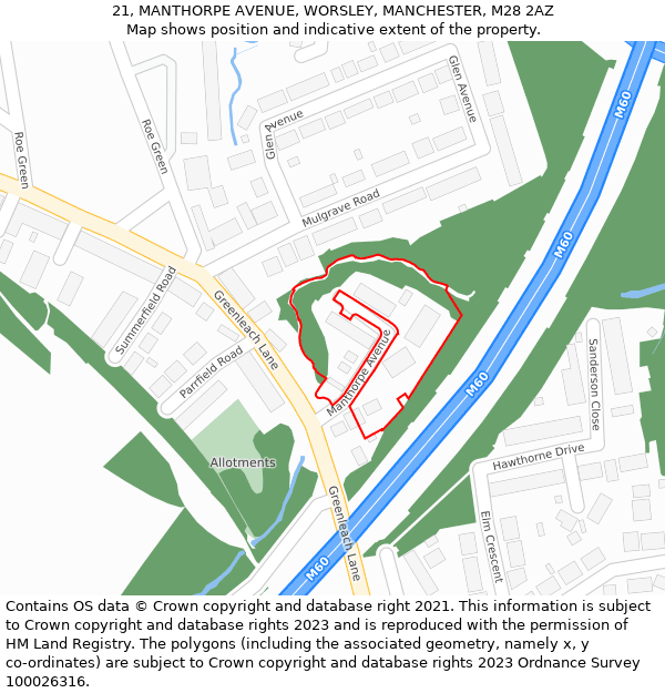 21, MANTHORPE AVENUE, WORSLEY, MANCHESTER, M28 2AZ: Location map and indicative extent of plot