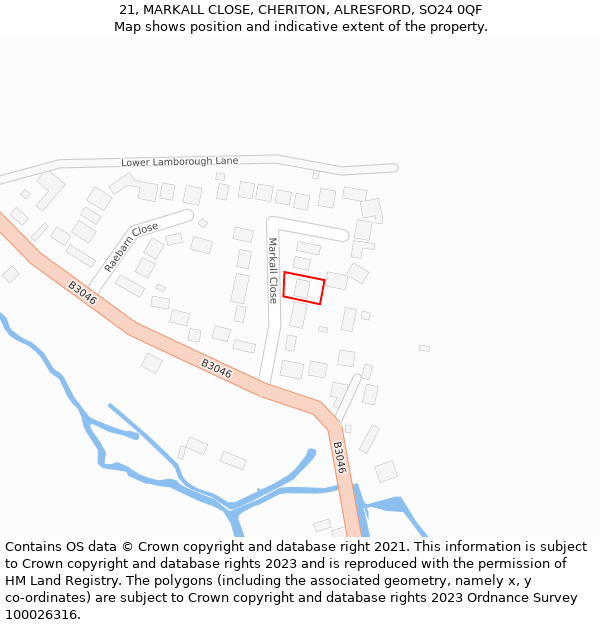 21, MARKALL CLOSE, CHERITON, ALRESFORD, SO24 0QF: Location map and indicative extent of plot