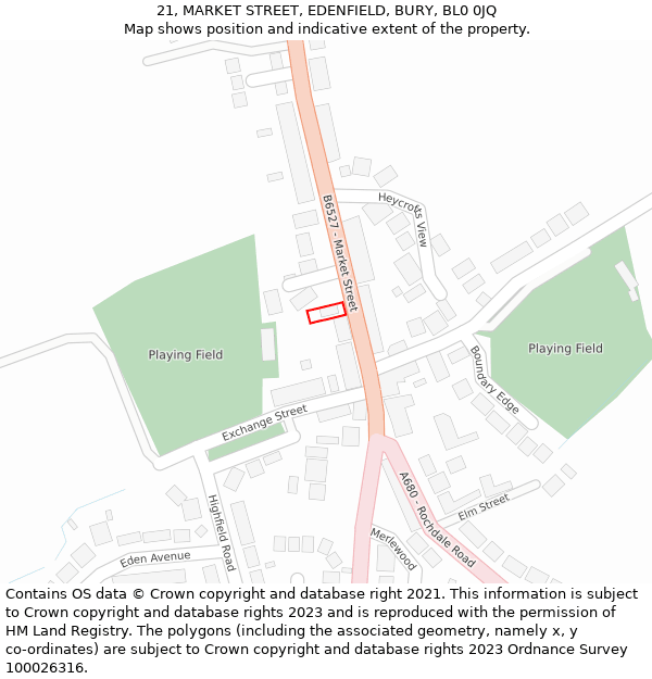 21, MARKET STREET, EDENFIELD, BURY, BL0 0JQ: Location map and indicative extent of plot