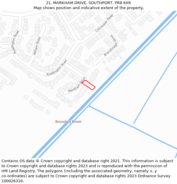 21, MARKHAM DRIVE, SOUTHPORT, PR8 6XR: Location map and indicative extent of plot