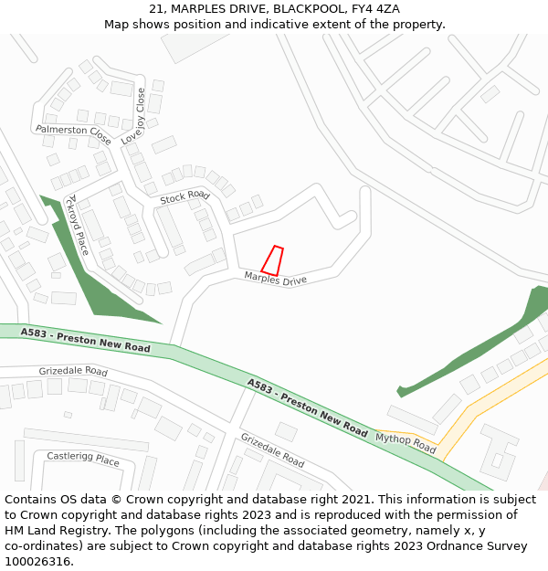 21, MARPLES DRIVE, BLACKPOOL, FY4 4ZA: Location map and indicative extent of plot