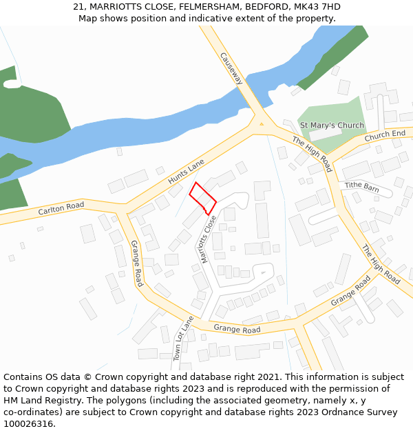 21, MARRIOTTS CLOSE, FELMERSHAM, BEDFORD, MK43 7HD: Location map and indicative extent of plot