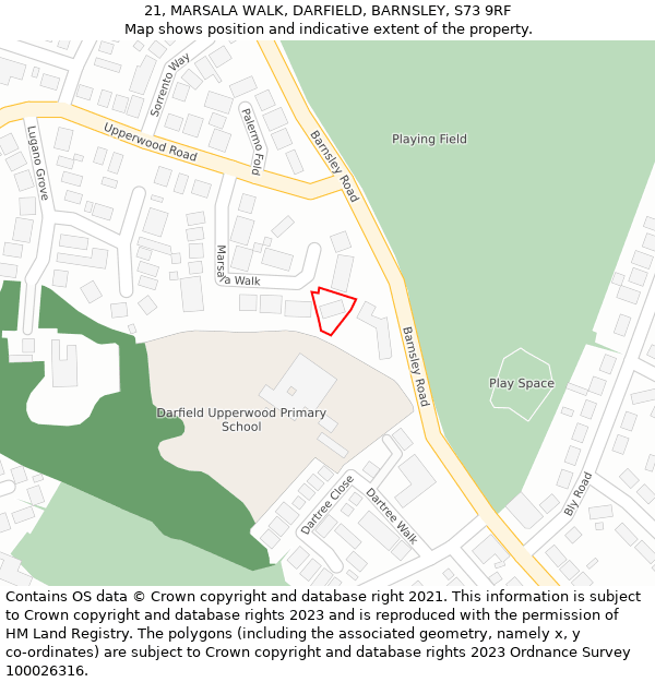 21, MARSALA WALK, DARFIELD, BARNSLEY, S73 9RF: Location map and indicative extent of plot
