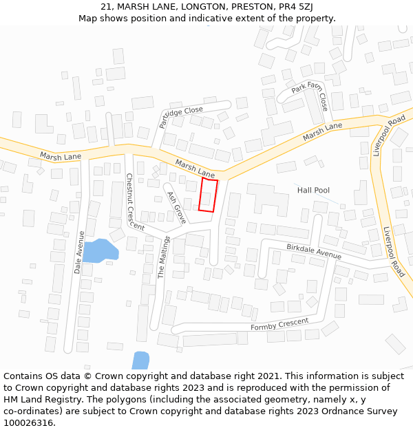 21, MARSH LANE, LONGTON, PRESTON, PR4 5ZJ: Location map and indicative extent of plot