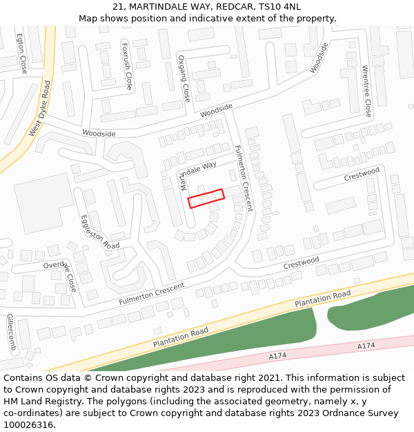 21, MARTINDALE WAY, REDCAR, TS10 4NL: Location map and indicative extent of plot