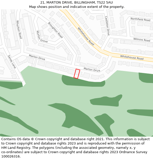 21, MARTON DRIVE, BILLINGHAM, TS22 5AU: Location map and indicative extent of plot