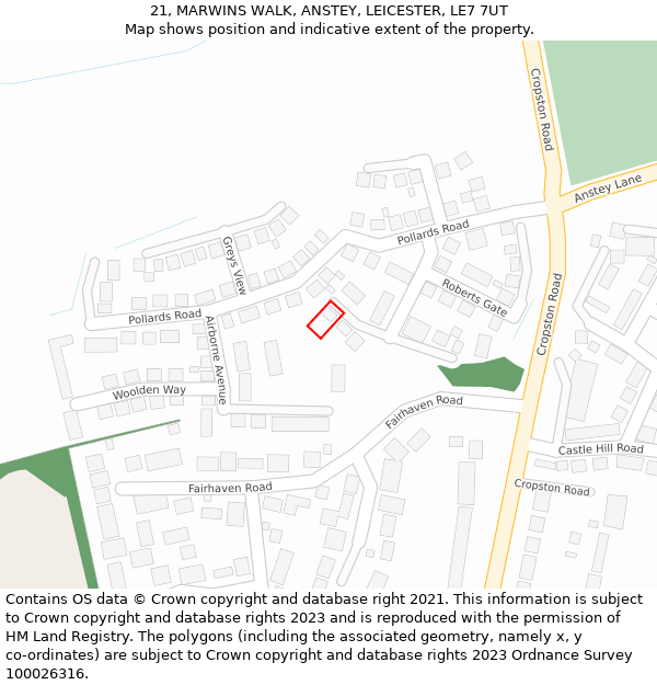 21, MARWINS WALK, ANSTEY, LEICESTER, LE7 7UT: Location map and indicative extent of plot