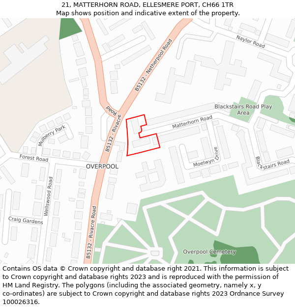 21, MATTERHORN ROAD, ELLESMERE PORT, CH66 1TR: Location map and indicative extent of plot