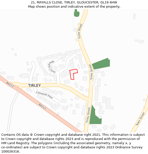 21, MAYALLS CLOSE, TIRLEY, GLOUCESTER, GL19 4HW: Location map and indicative extent of plot
