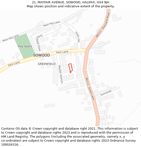 21, MAYFAIR AVENUE, SOWOOD, HALIFAX, HX4 9JH: Location map and indicative extent of plot