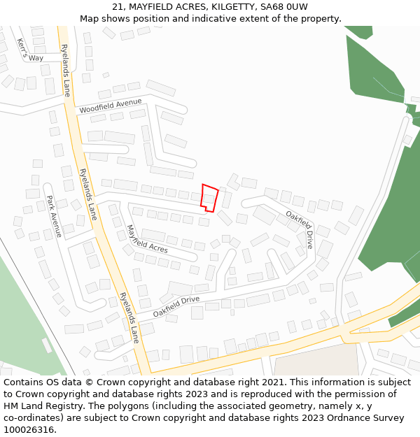 21, MAYFIELD ACRES, KILGETTY, SA68 0UW: Location map and indicative extent of plot