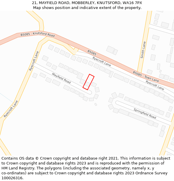 21, MAYFIELD ROAD, MOBBERLEY, KNUTSFORD, WA16 7PX: Location map and indicative extent of plot