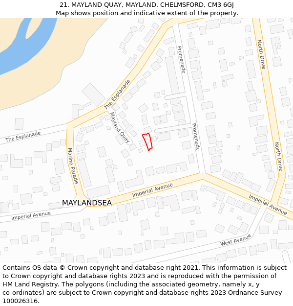 21, MAYLAND QUAY, MAYLAND, CHELMSFORD, CM3 6GJ: Location map and indicative extent of plot