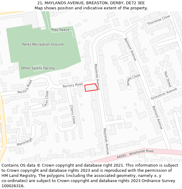 21, MAYLANDS AVENUE, BREASTON, DERBY, DE72 3EE: Location map and indicative extent of plot