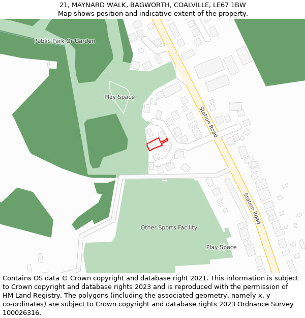 21, MAYNARD WALK, BAGWORTH, COALVILLE, LE67 1BW: Location map and indicative extent of plot