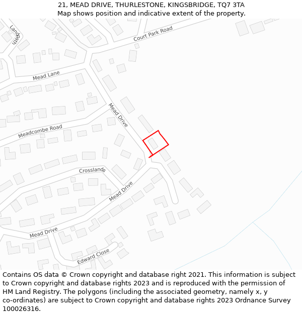 21, MEAD DRIVE, THURLESTONE, KINGSBRIDGE, TQ7 3TA: Location map and indicative extent of plot