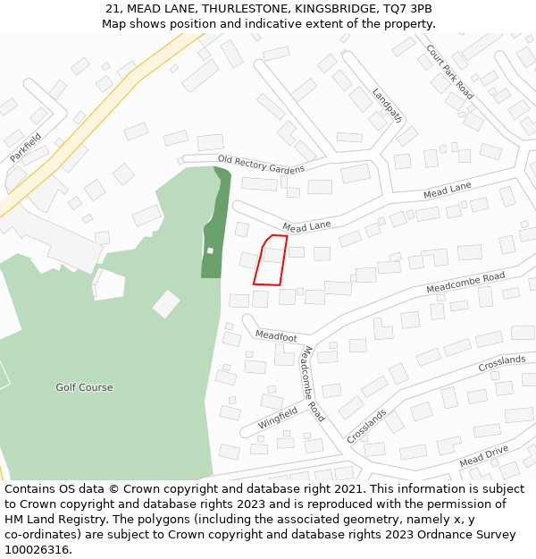 21, MEAD LANE, THURLESTONE, KINGSBRIDGE, TQ7 3PB: Location map and indicative extent of plot