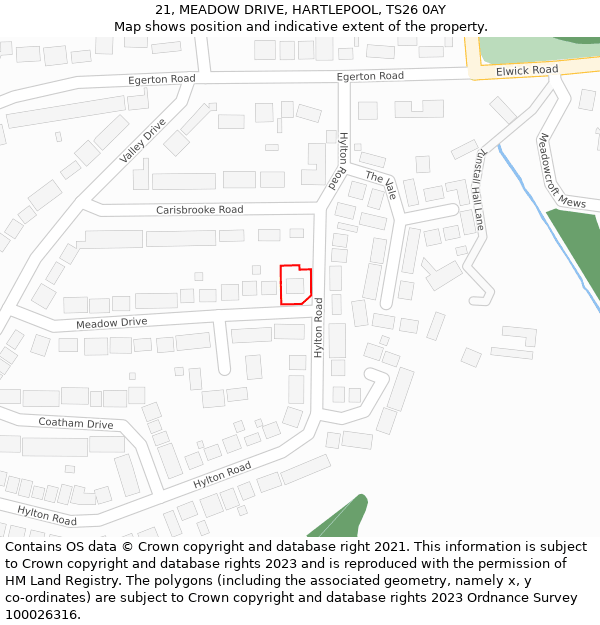 21, MEADOW DRIVE, HARTLEPOOL, TS26 0AY: Location map and indicative extent of plot