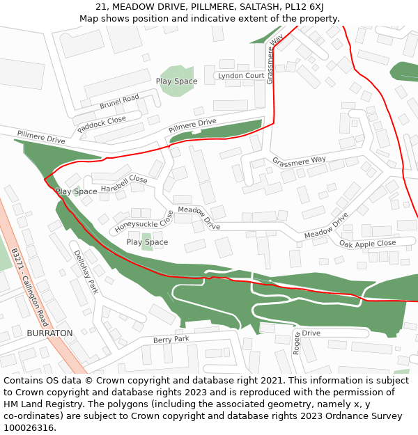 21, MEADOW DRIVE, PILLMERE, SALTASH, PL12 6XJ: Location map and indicative extent of plot